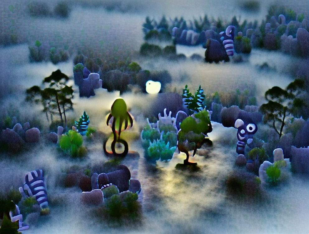 Wiindigoo creeping around the edge of the forest at twilight