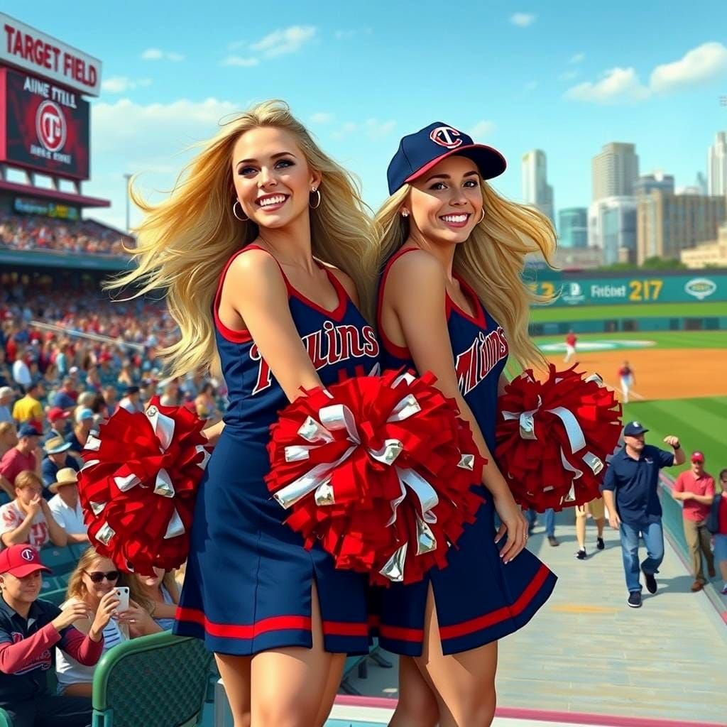 Minnesota twins cheerleaders entertaining a baseball crowd in the Target Field stadium
