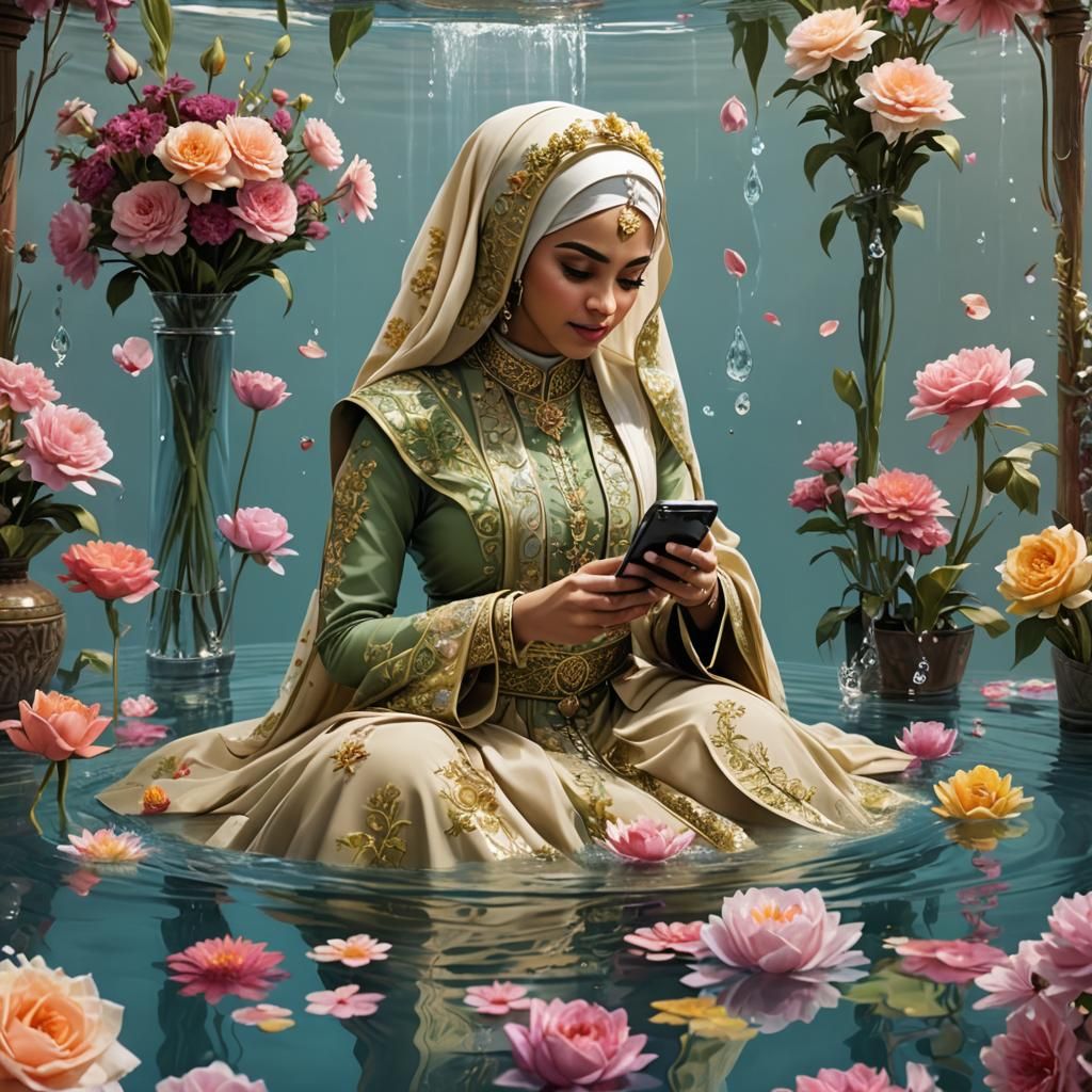 Craft a scene featuring a realistic Muslim princess girl dre...