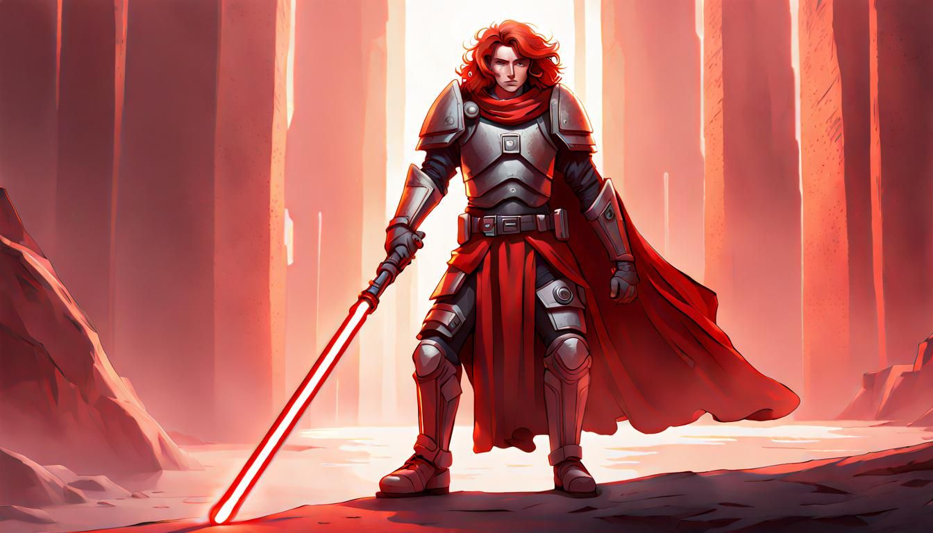 Red Headed Male Baylan Skoll in red colored Heavy Armor hold...