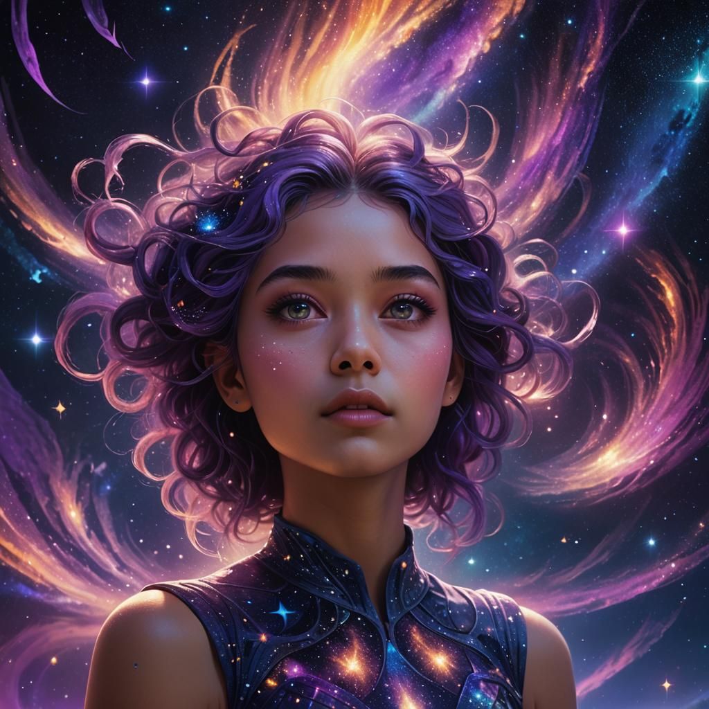 Galaxy Girl Stargazing: A Fantasy Concept Art Portrait