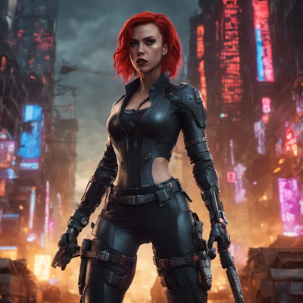 Black Widow in skimpy cyberpunk outfit - AI Generated Artwork ...