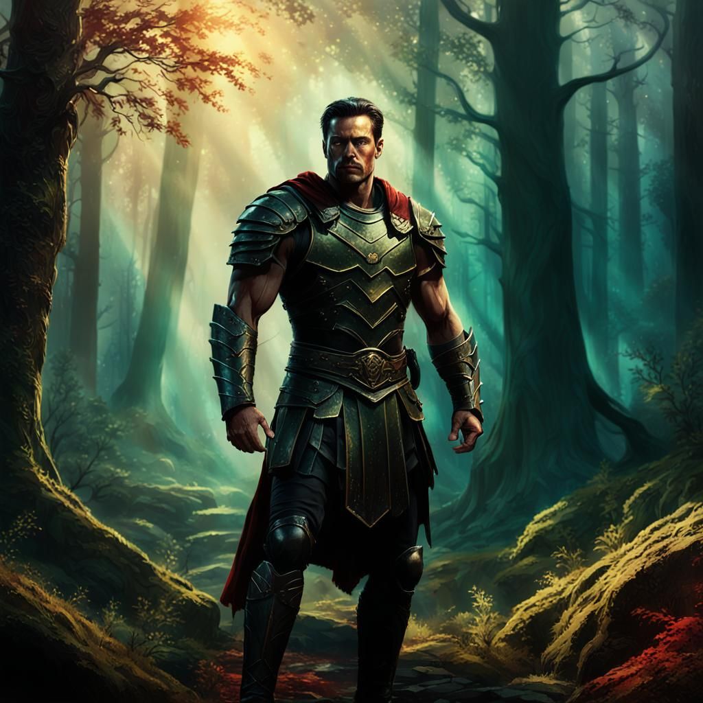 Heroic Warrior in Mystical Forest Concept Art