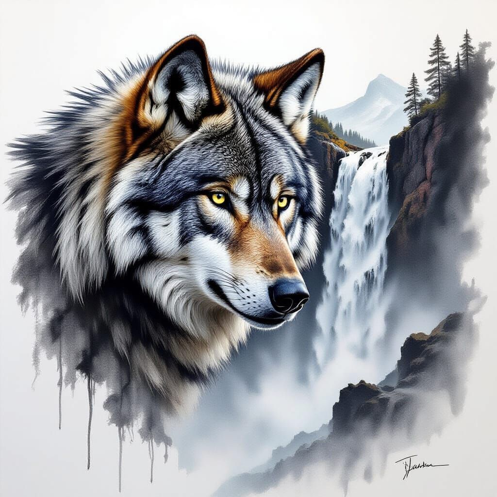 wolf over water  by @Sue