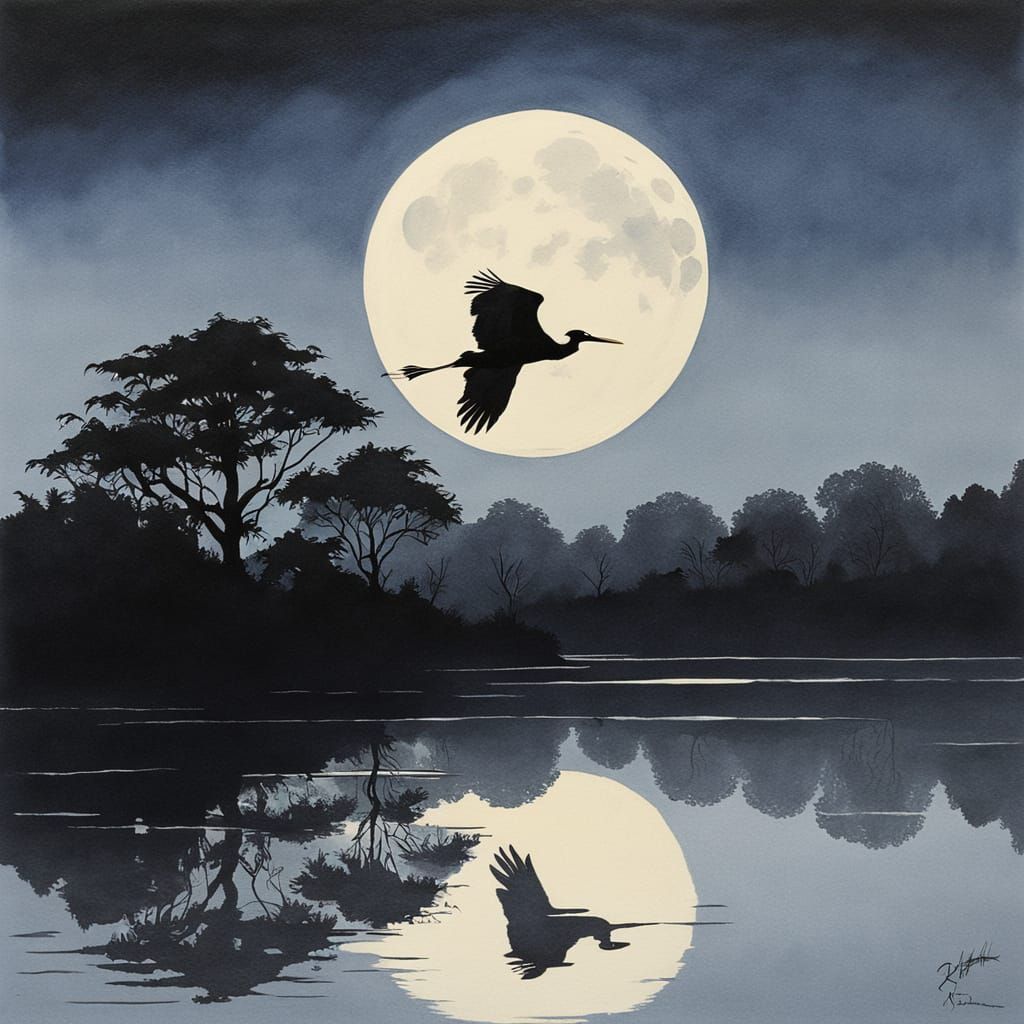 A flying storch backlit by the moon  by @axelb