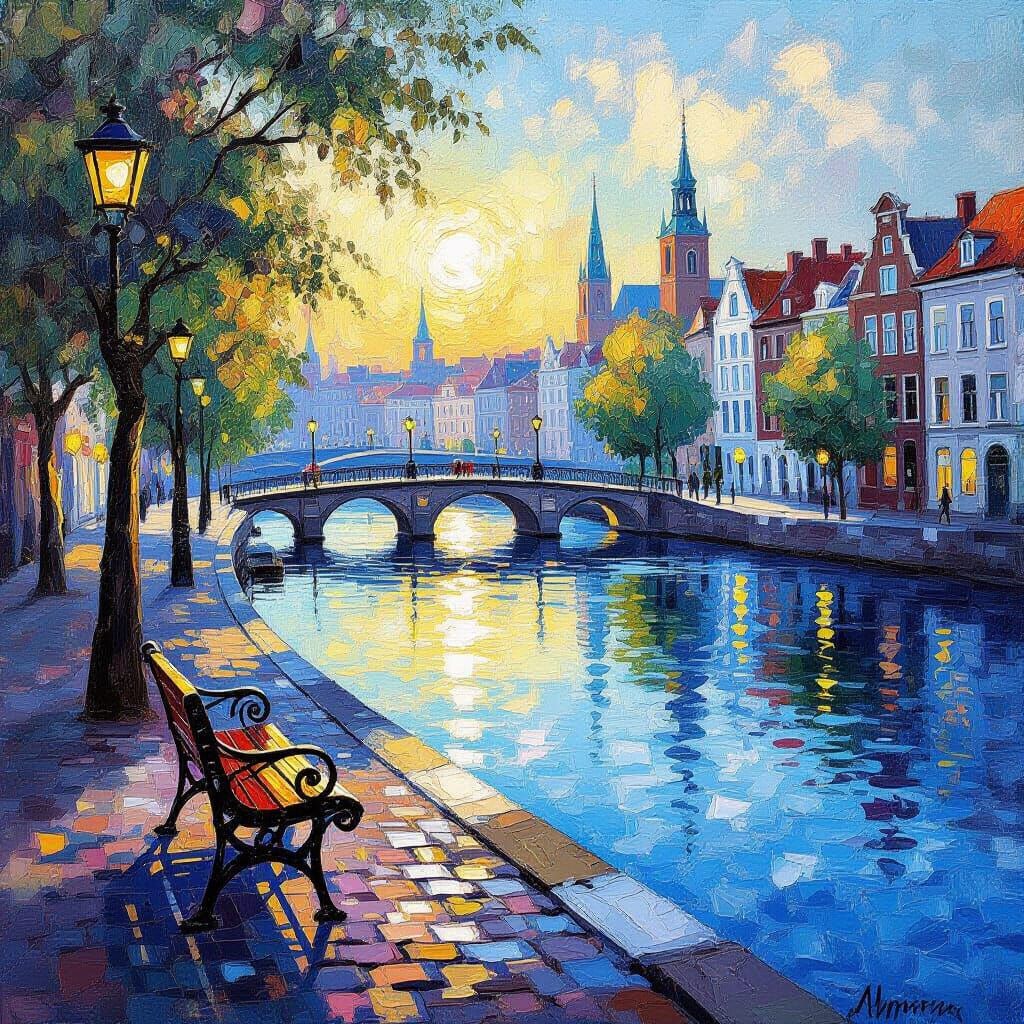 Impressionistic River Scene in Dreamy Golden Light