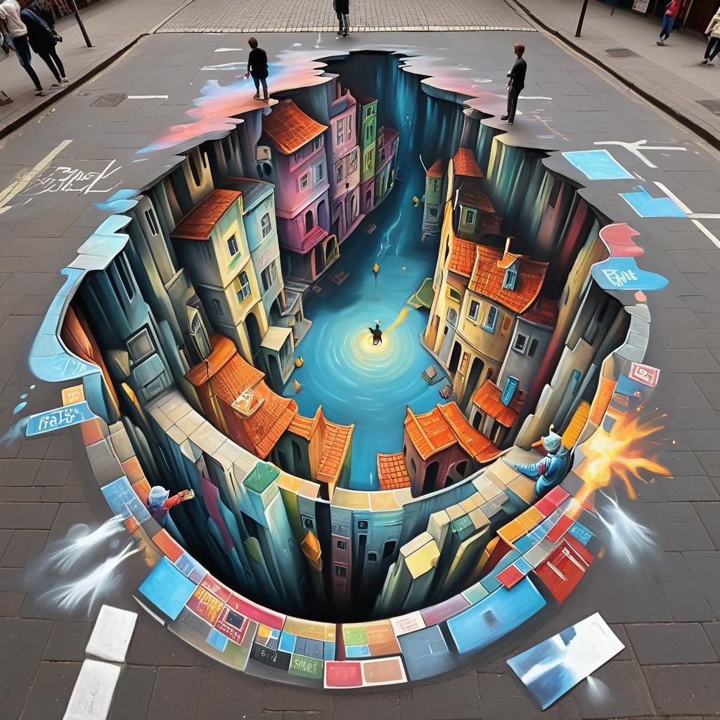Street art painting made with chalk   by @thile