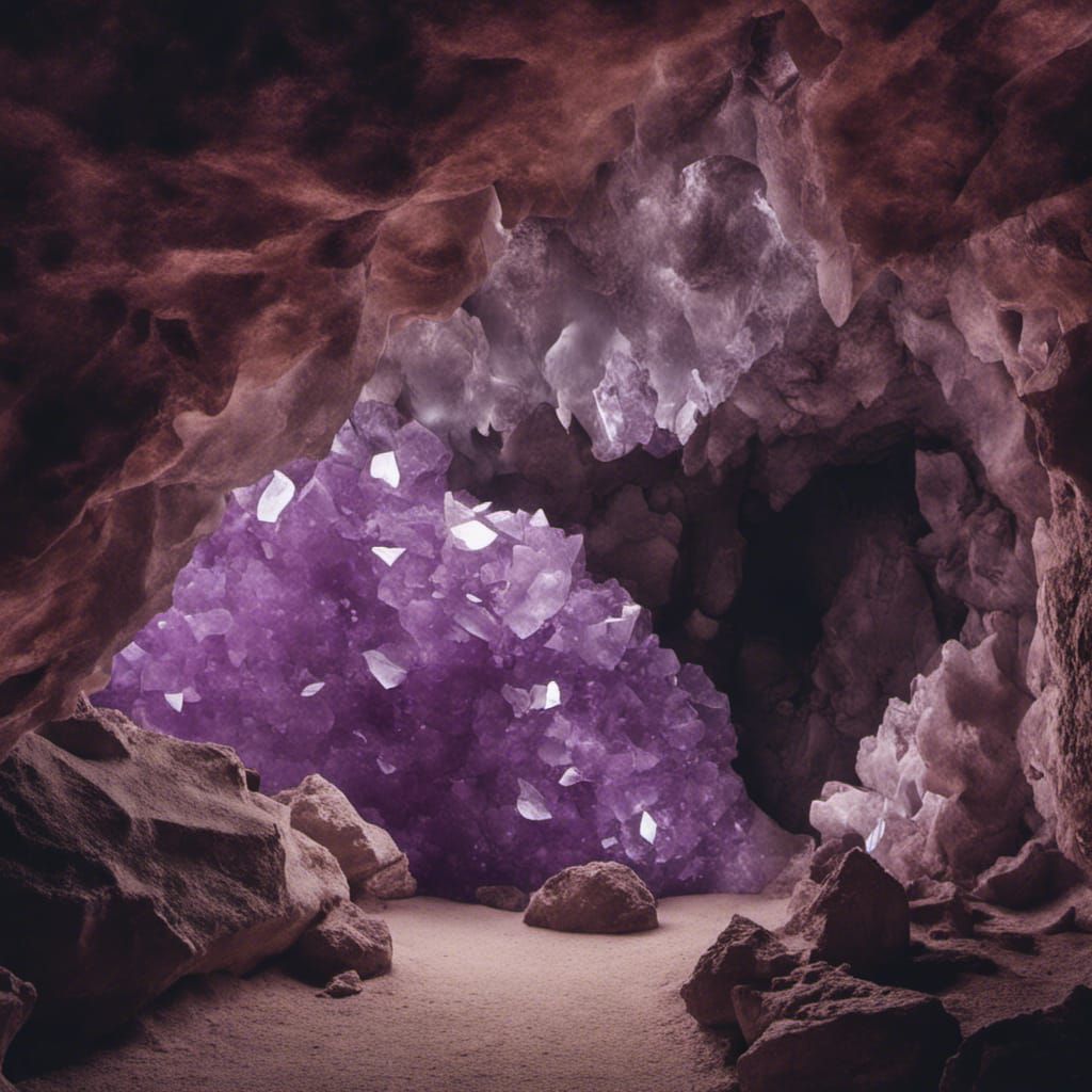 a cave with giant amethyst crystals