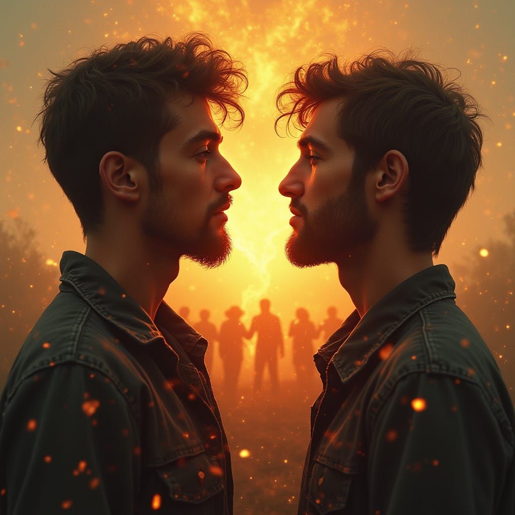 Men United in Heart Shape: Digital Art