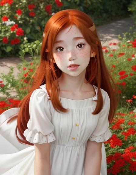 Cute Girl Picking Flowers in Anime Style