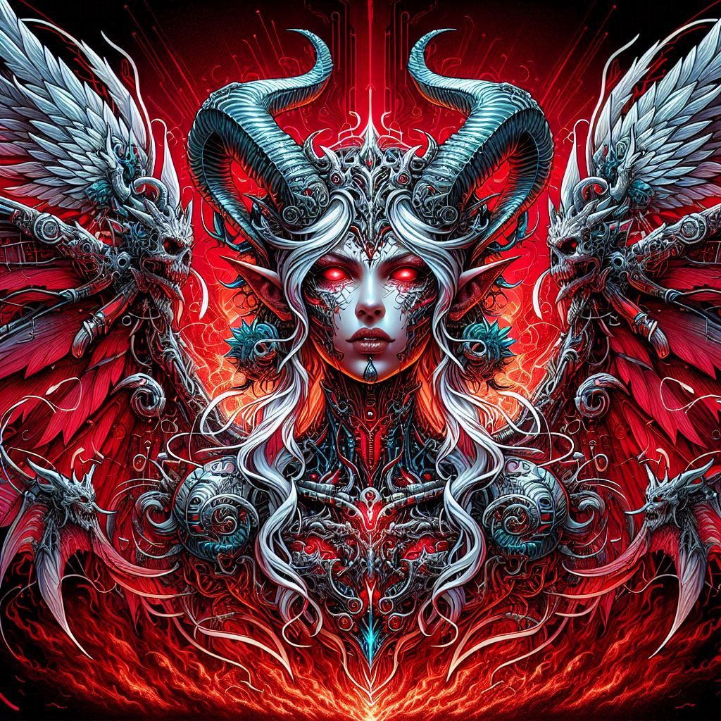 Female Demon is set against an impenetrable red void 3