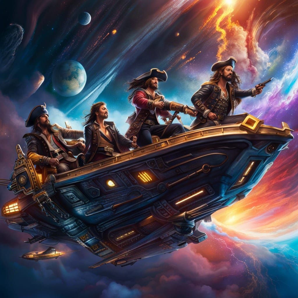 Daring Pirates On Their Pirate Space Ship Ready to Attack  by @Shree Digi Creations