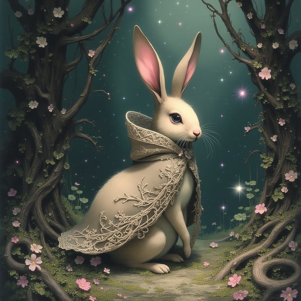 Whimsical Hare in Mystical Forest