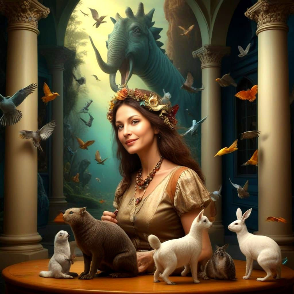 Charismatic Lady in Vibrant Surreal Scene