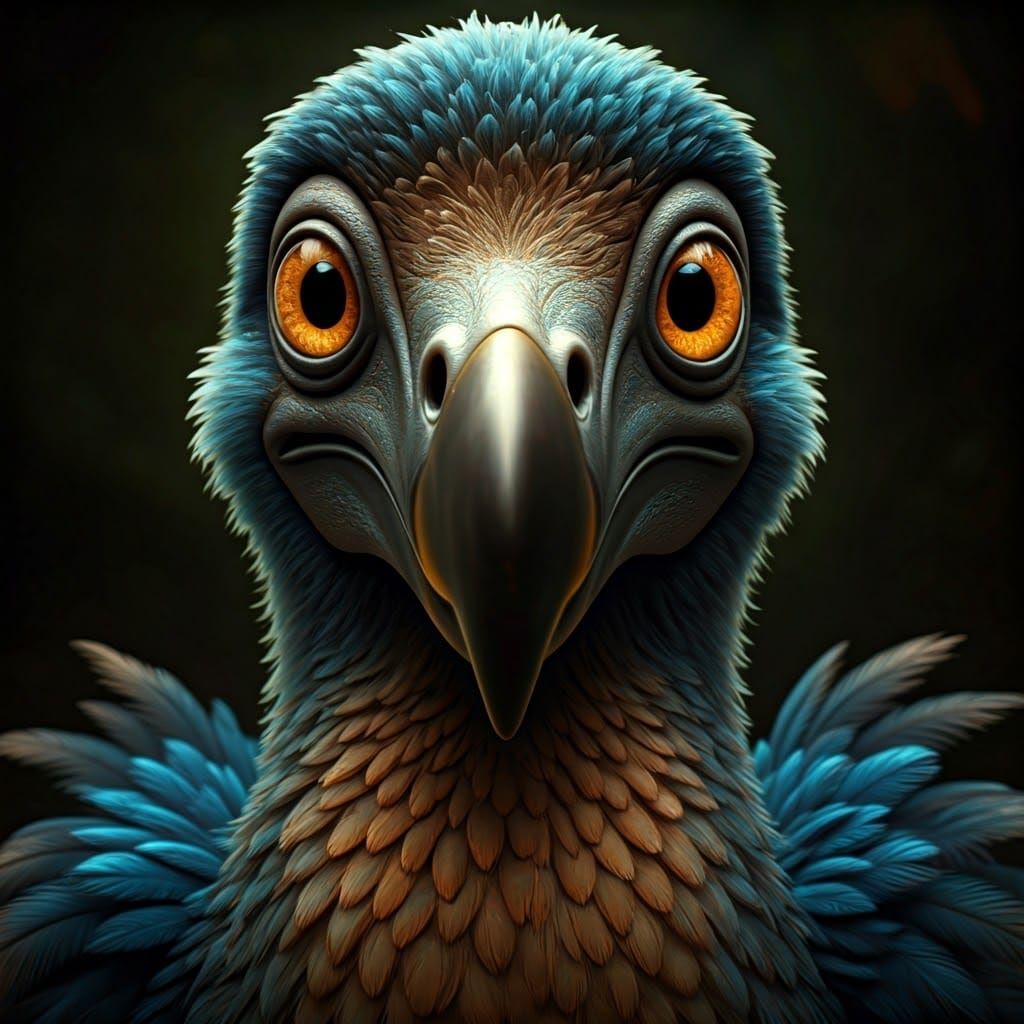 a close up shot of a dodo bird's facial expression   by @Connie Mather