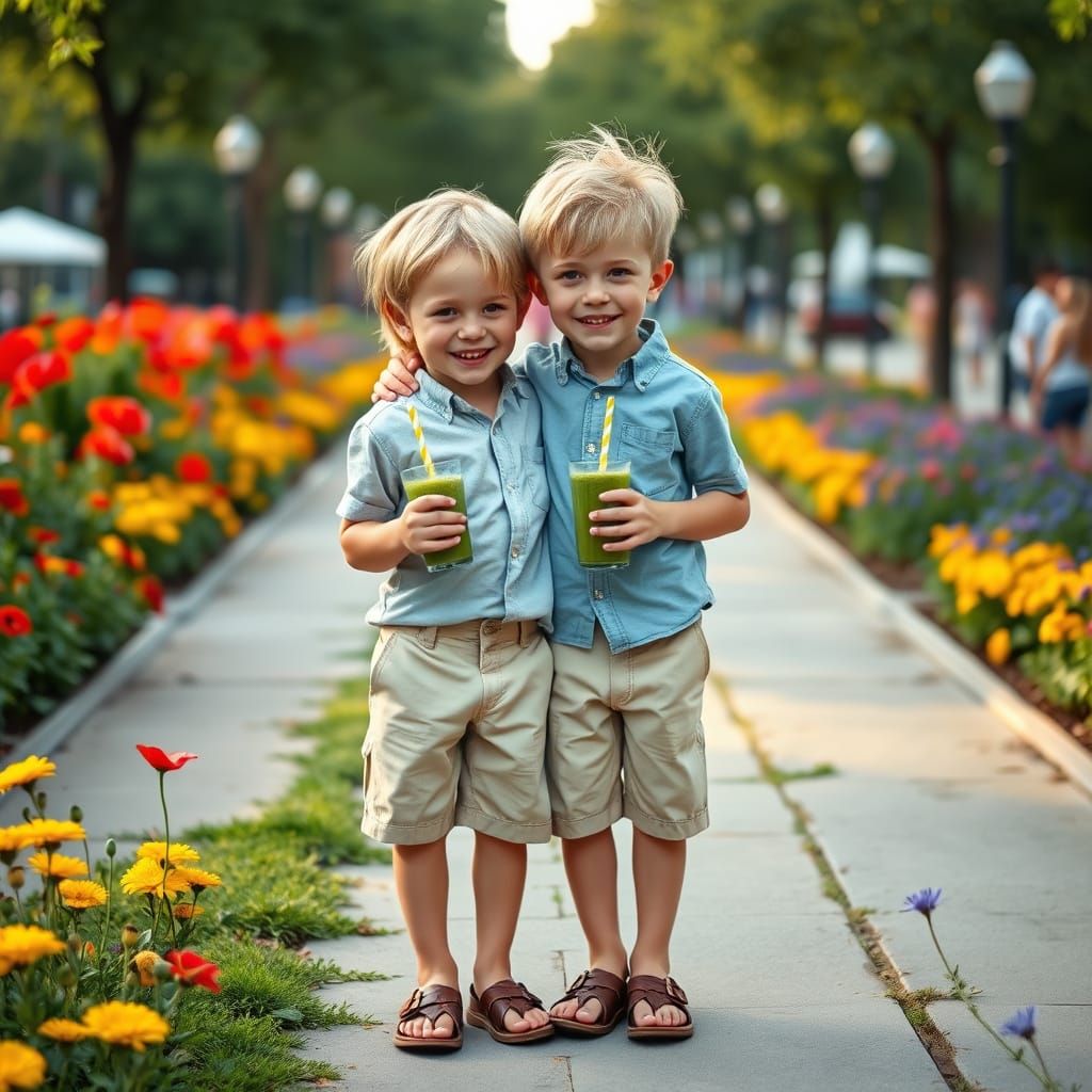 Joyful Twin Boys in a Vibrant City Park