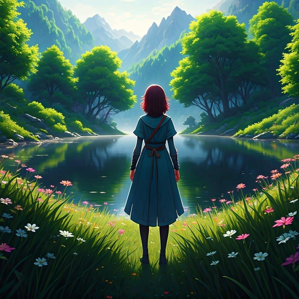 Serene New Beginning Landscape in Cyberpunk Anime Style