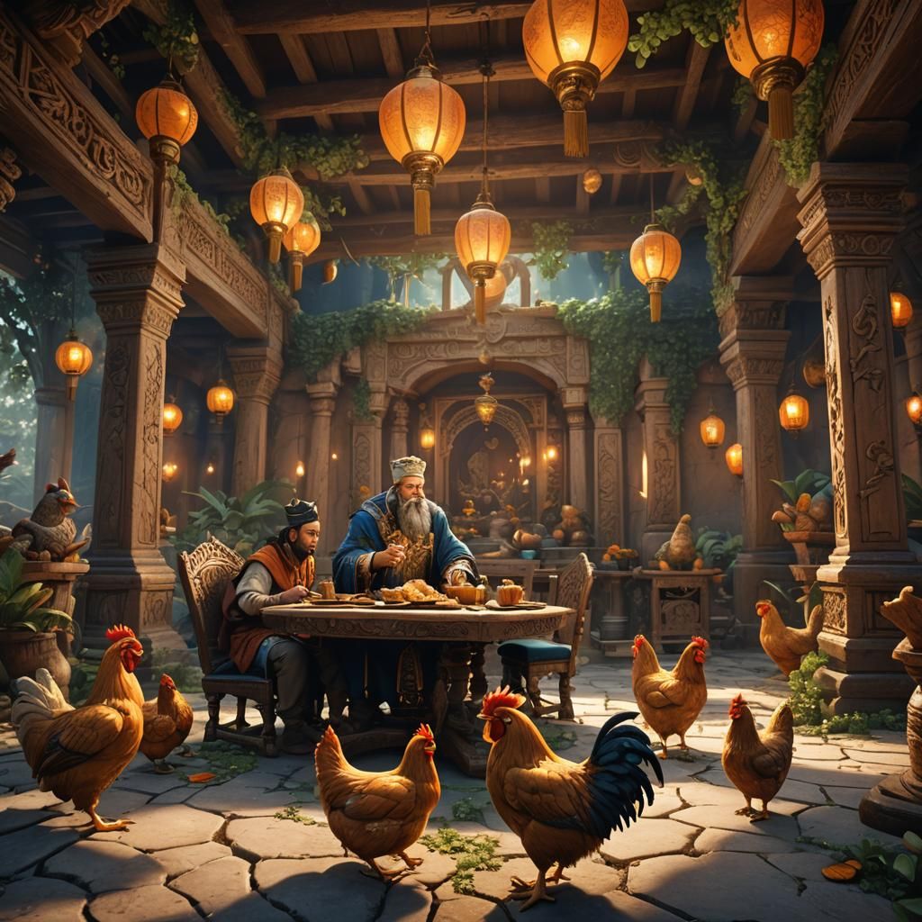 King's Feast with Chickens: Fantasy Concept Art