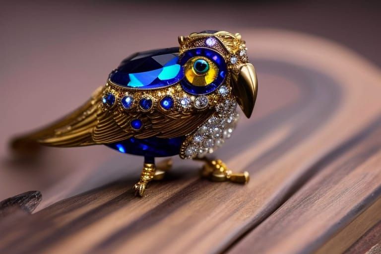 Jeweled Mechanical Bird in Photorealistic Style