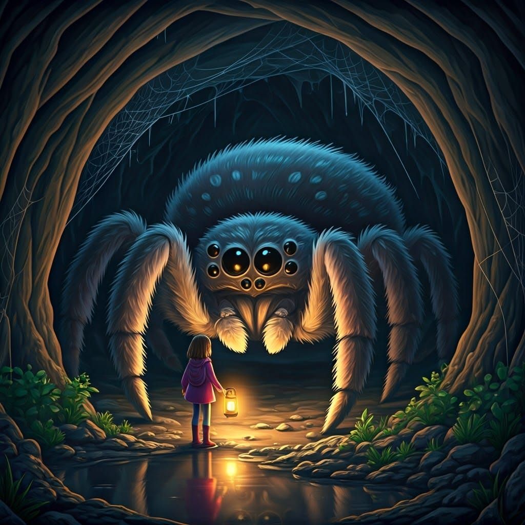 Giant friendly Spider in a Cave