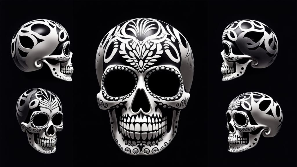Day of the Dead Skull in Enamel Paint - 360 View