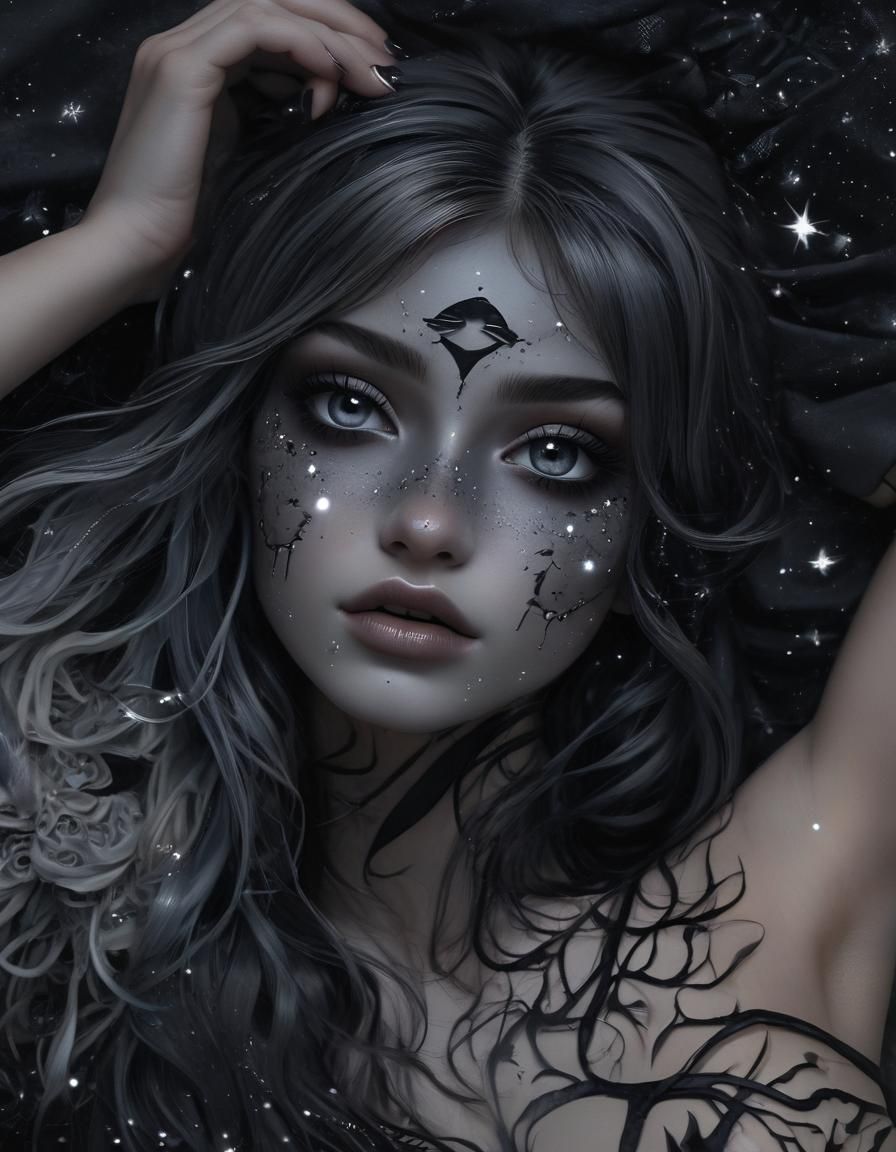 Abstract Cityscape with Moon, Stars, and Heart