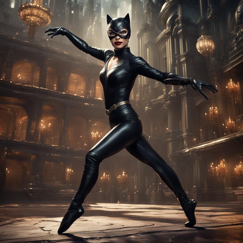 Catwoman in Black Leather Ballerina  attire