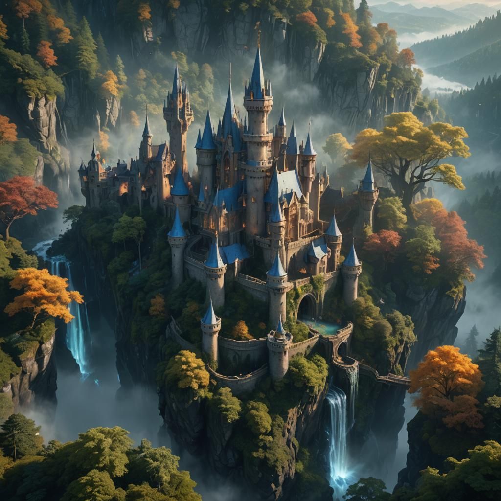 Ethereal Castle Floating Above Mystical Forest