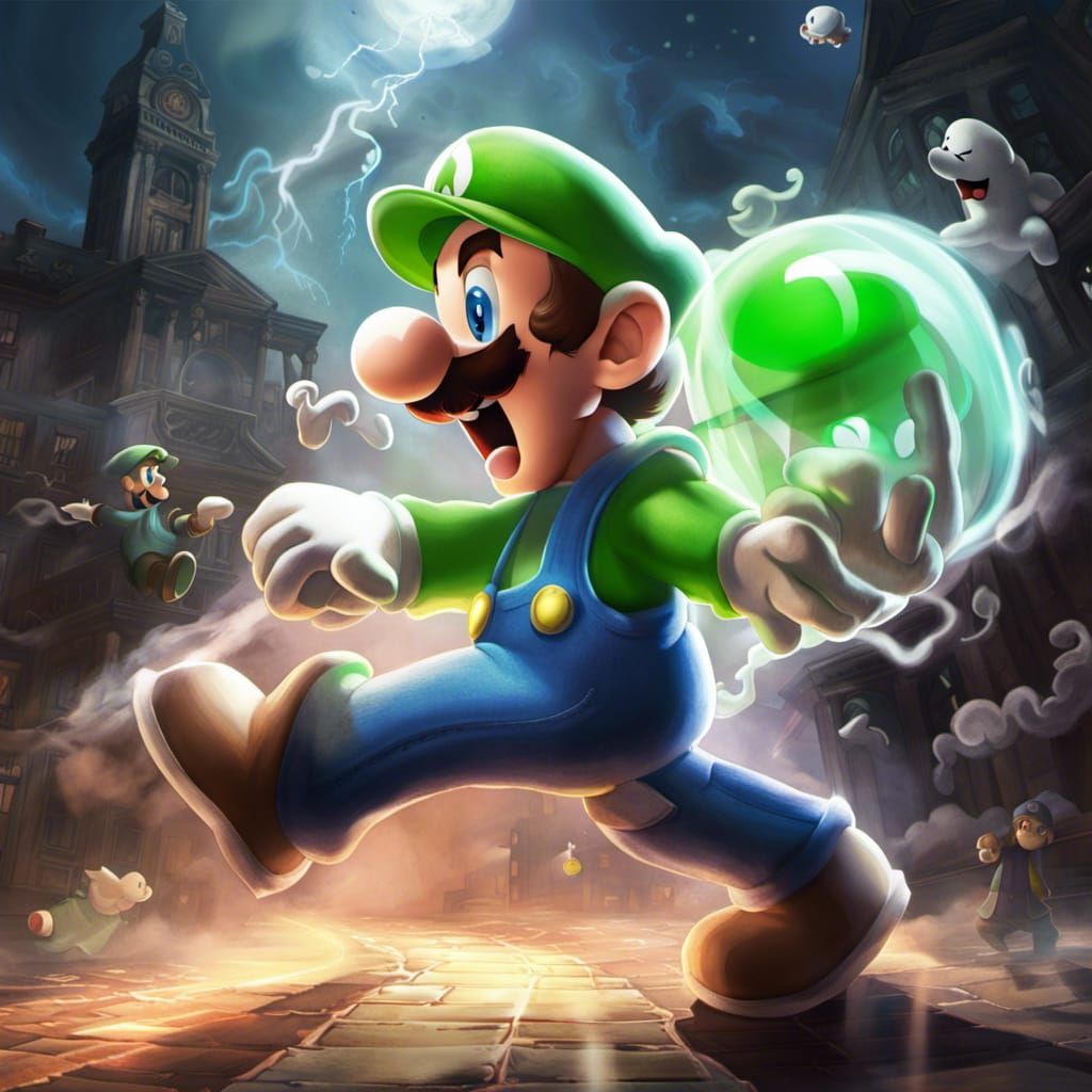 Luigi fighting ghosts - AI Generated Artwork - NightCafe Creator