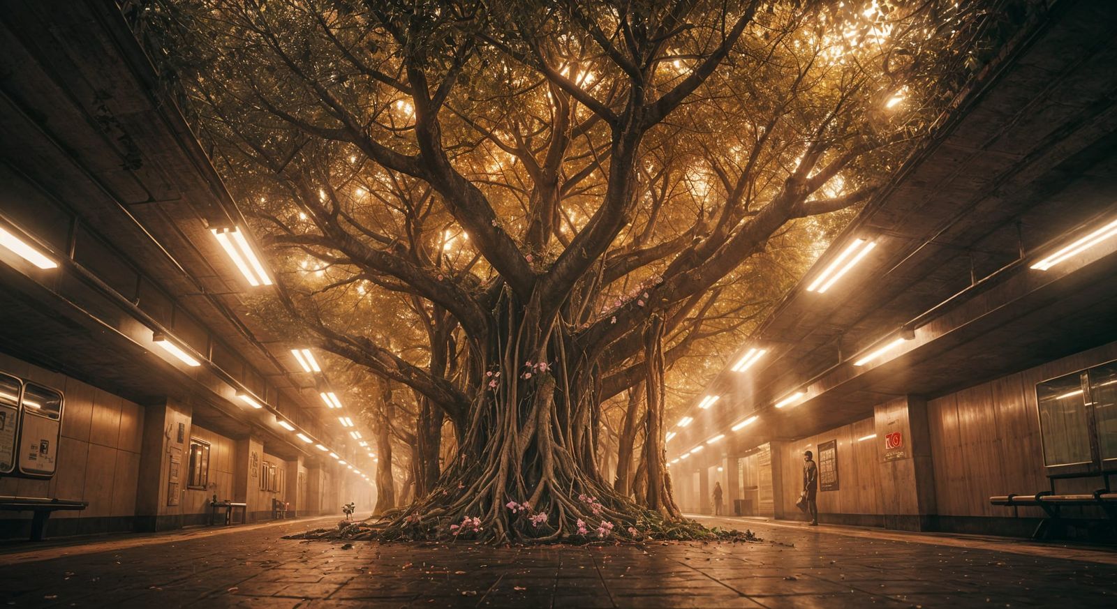 A banyan tree grows through abandoned subway.
Roots embrace flickering lights in silent corridors.
Moist ...  by @KomBib