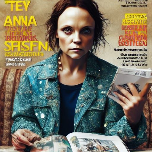Man Reads Fashion Magazine with Anna Christina Ricci on Cove...
