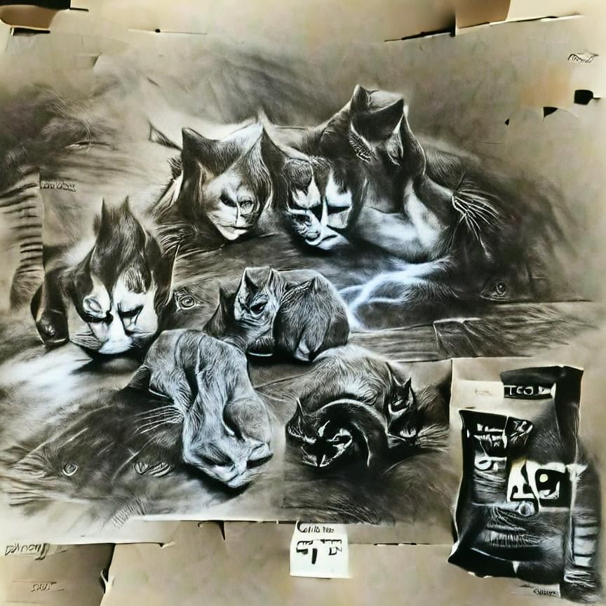 Cats concept art charcoal drawing