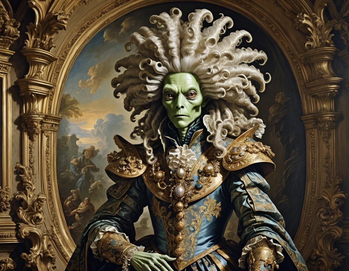 Alien dressed in baroque clothing