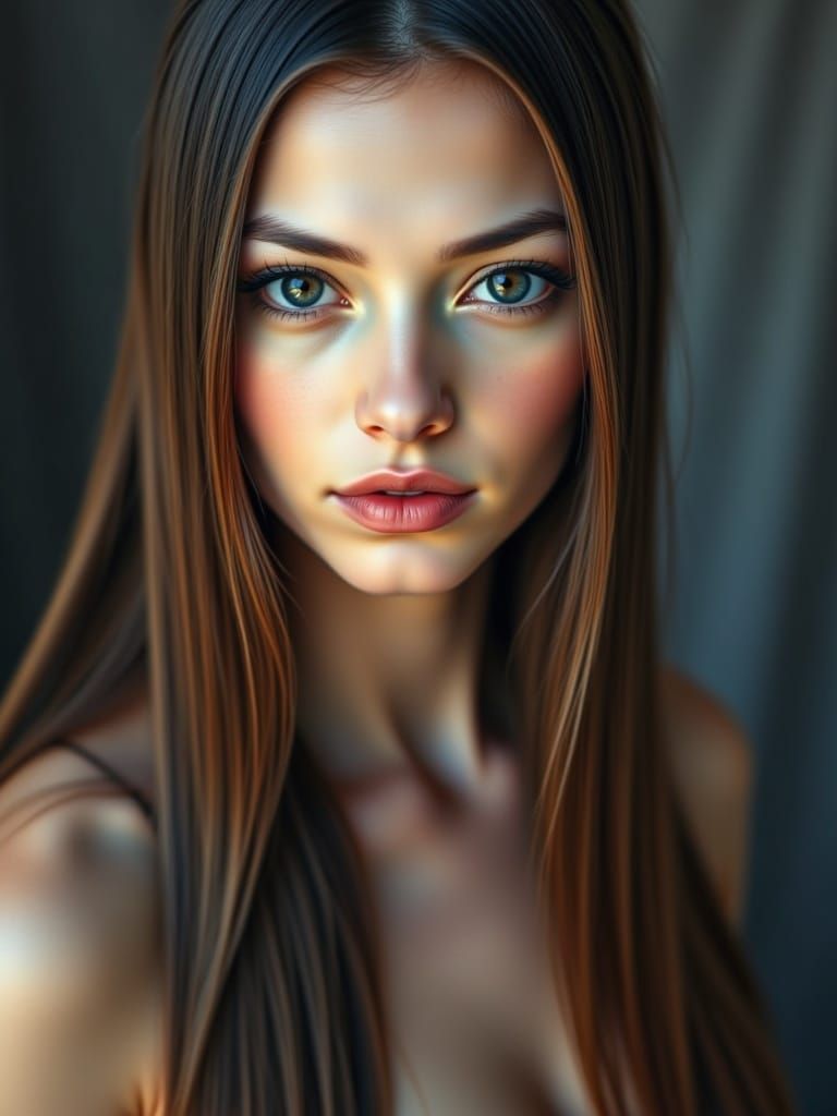 <lora:Boone:1.0> Hyper-realistic portrait of a young, elegant woman with fair skin. She has long, straight <colored> hair, falling gently ov...