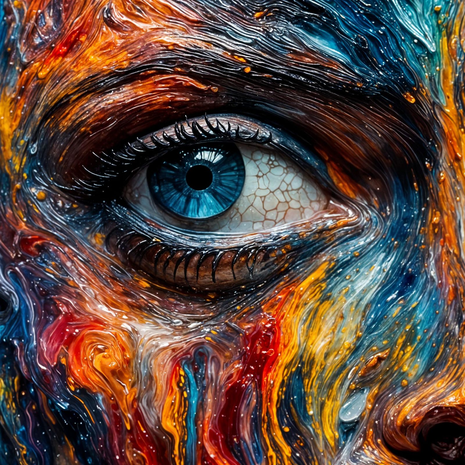 Hyperrealistic Dripping Wax Face, Digital Art