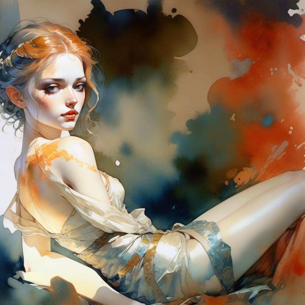 Glowing Damsel Portrait in Watercolor Art Style