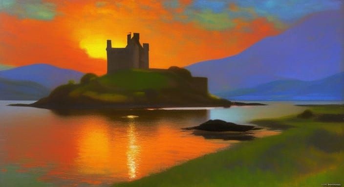 Medieval Eilean Donan Castle At Sunrise (Impressionism) #8