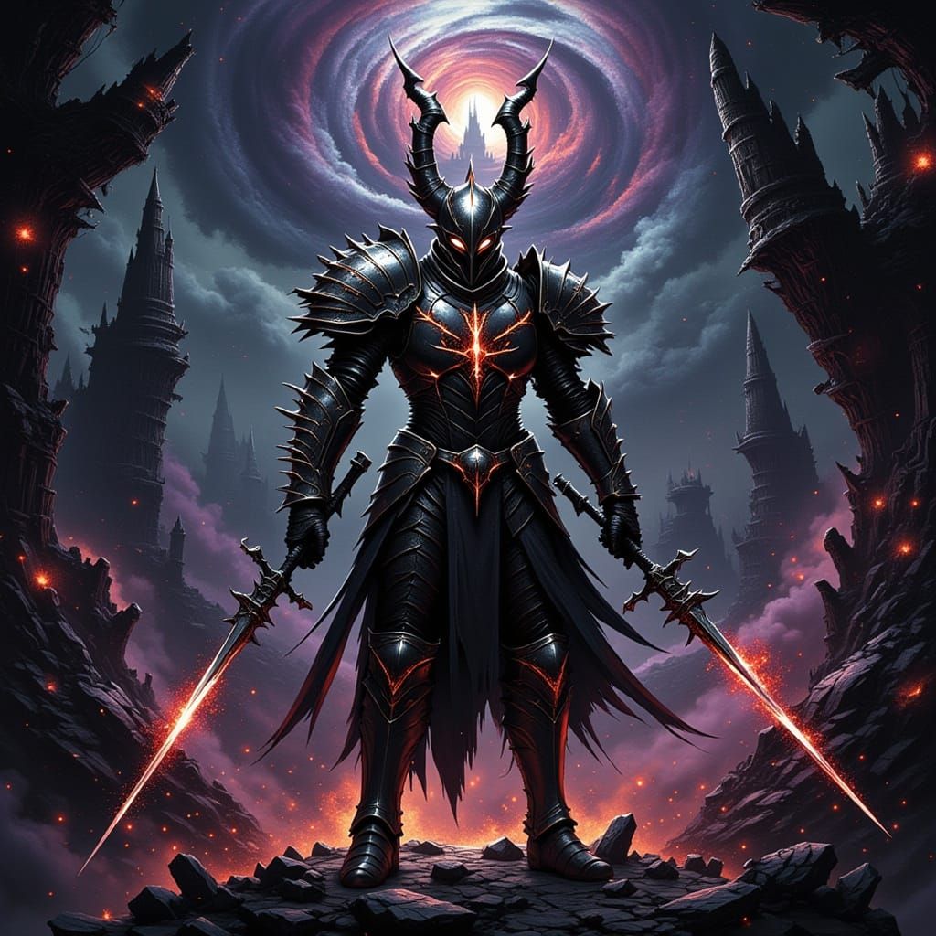 Renaissance Demon Warrior in Futuristic Armor