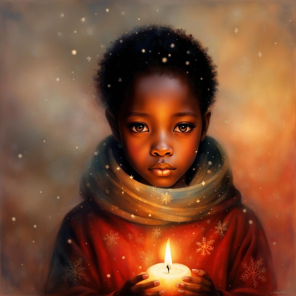 cute black girl with candle in the snow, by Susan Seddon Boulet and Catrin Welz-Stein, Fayum mummy portrait ...  by @Tina auf der Blumenwiese