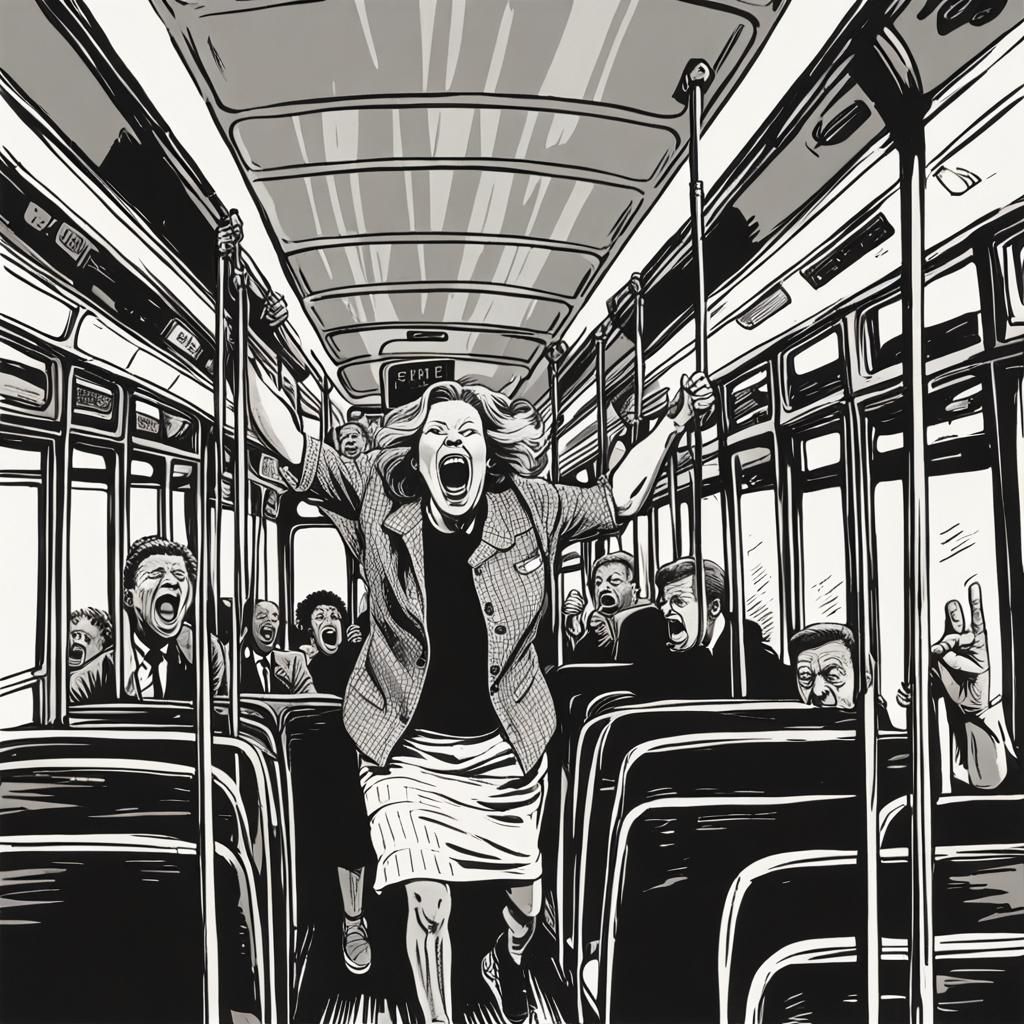 Deborah Munnings screaming on a bus