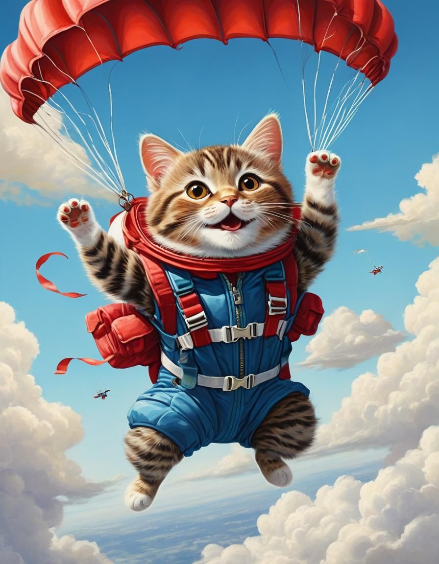 Sky-diving tabby!  by @MoonWolf