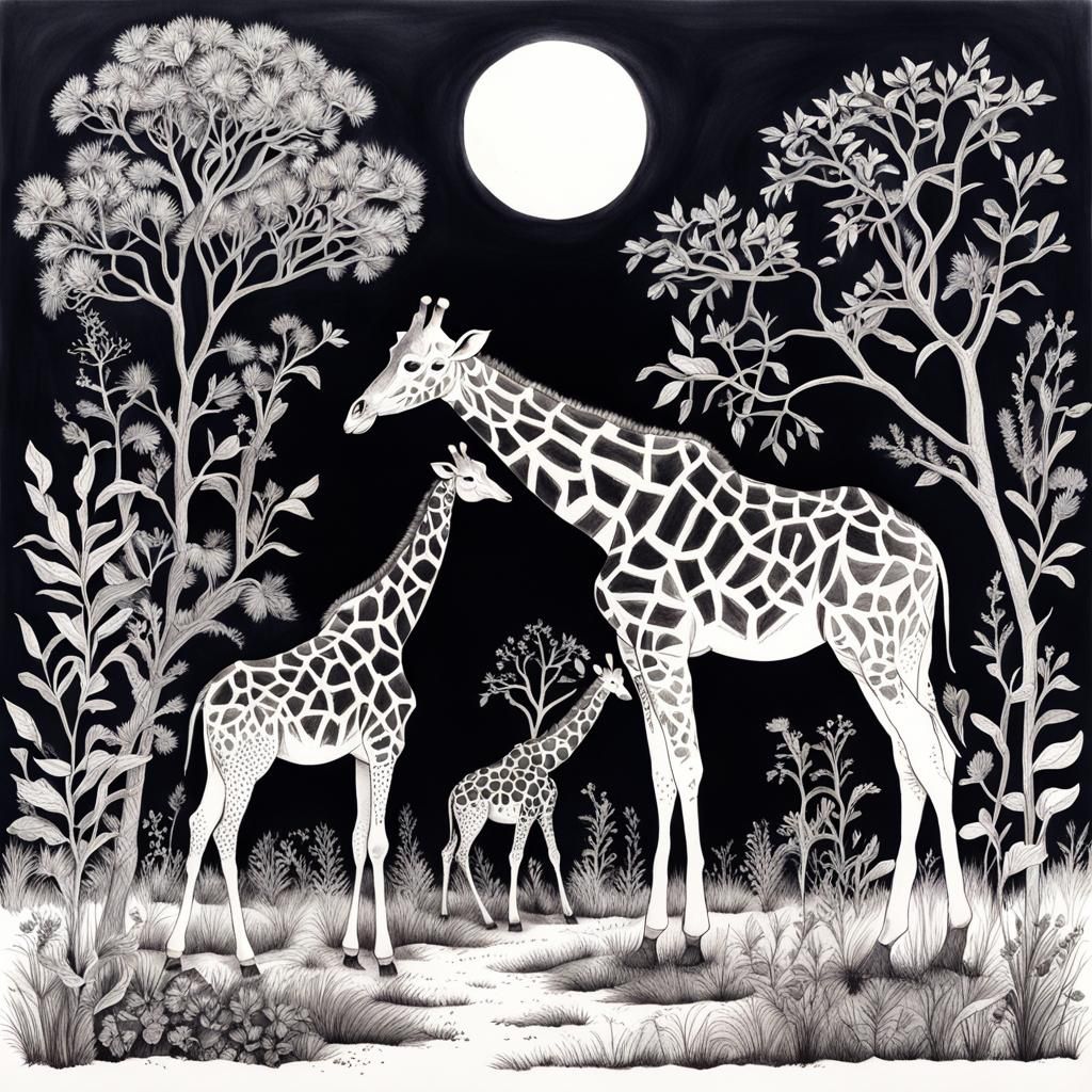 Botanical Ink Drawings heard of Giraffes   by @420Icequeen