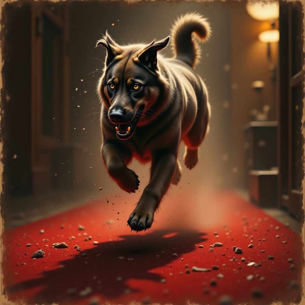 <lora:Action and Motion:1.0><Action-Motion>sprinting and leaping alsation dog on the carpet .