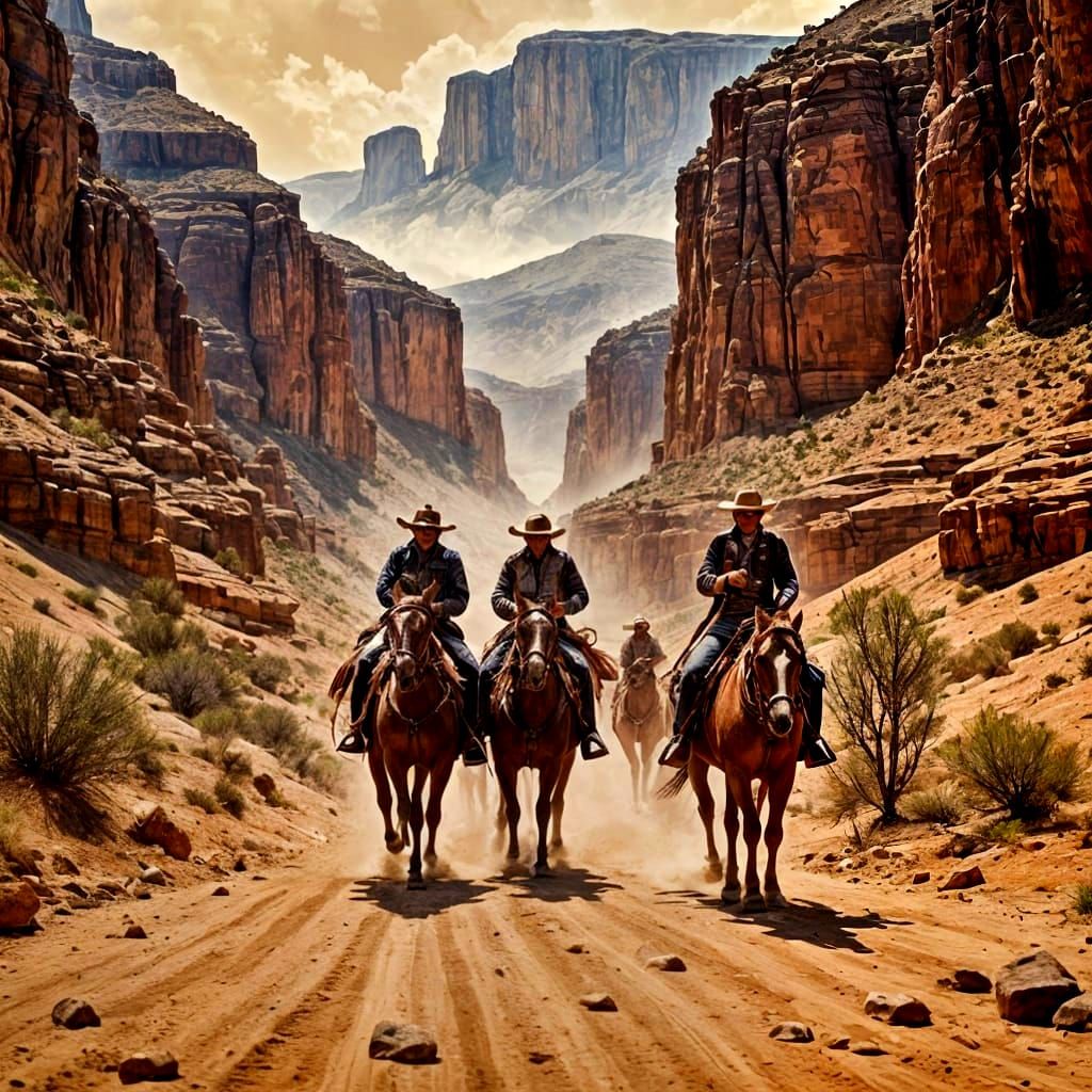 Cow-Boys riding in Desert  by @lionel