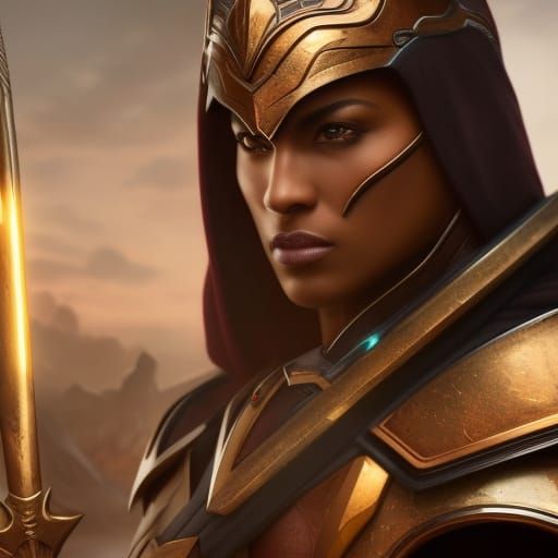include full body portrait, dark skin, armed with spear and ...