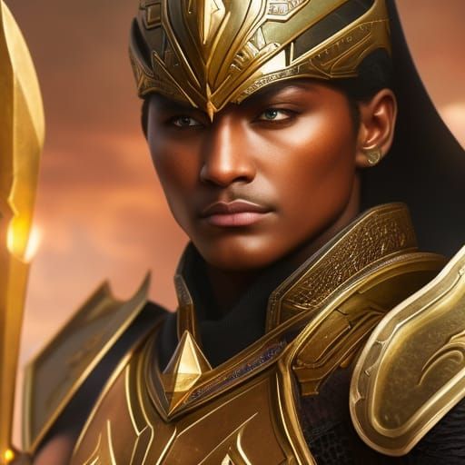 include full body portrait, dark skin, armed with spear and ...