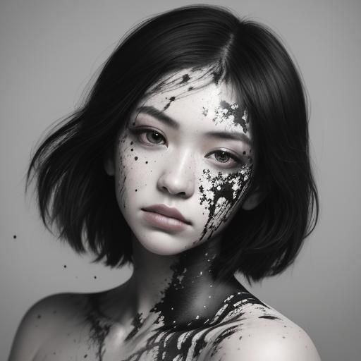 A portrait with ink splashes that blend into the features fo...
