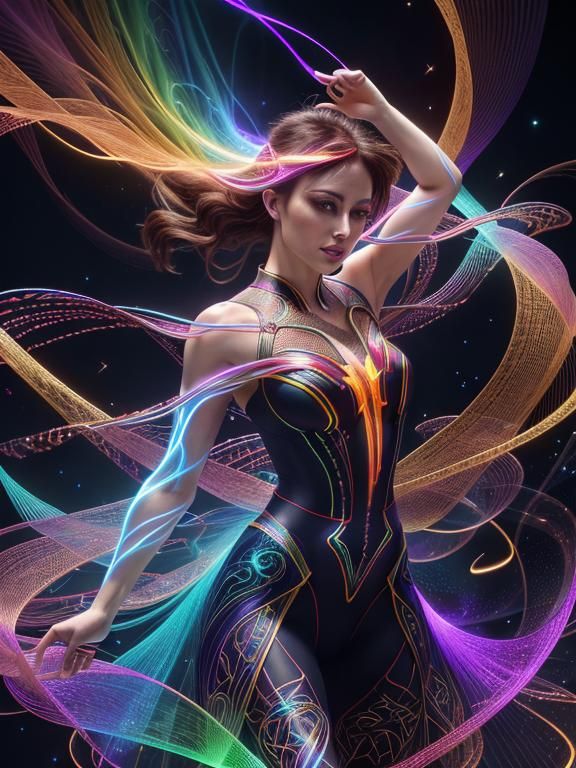 beautiful striking young ribbon dancer; intricate celtic sli...