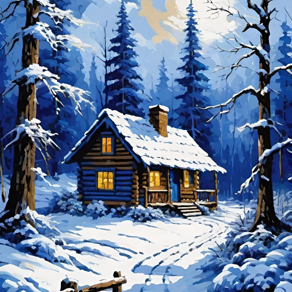Winter Log Cabin