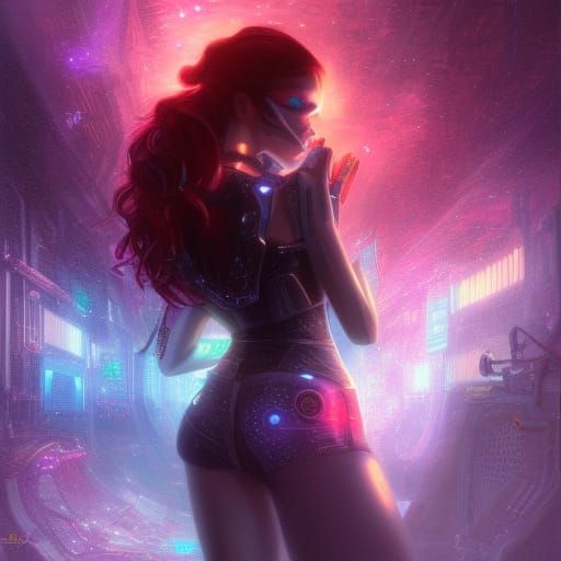 Cyberpunk lady, scifi, beautyfull girl, futur, red roses, bl...